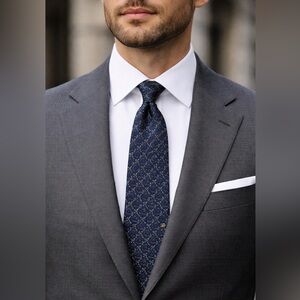 Gucci Navy and Gold Patterned Silk Tie